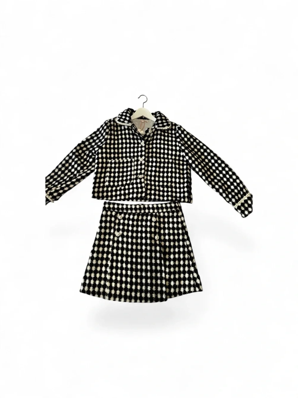 GB girls Black and White Checked Tweed Skirt & Jacket Set